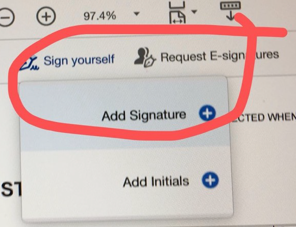 截图 2：选择 Add Signature 添加签名